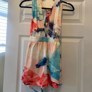 AKIRA Red and Blue Abstract romper